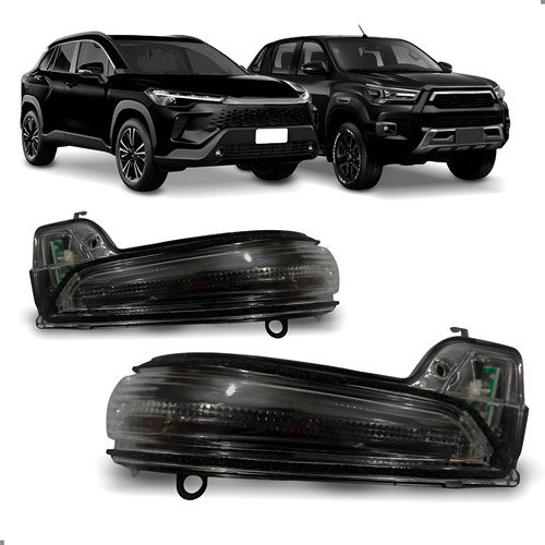 Par Pisca Retrovisor Para Hilux Corolla Cross 2016 A 2024 Preto