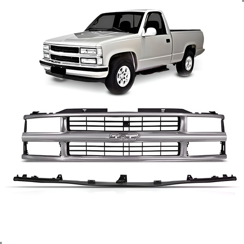 Kit Grade Silverado Cromada 1993 A 2004 Com Bigode Prata