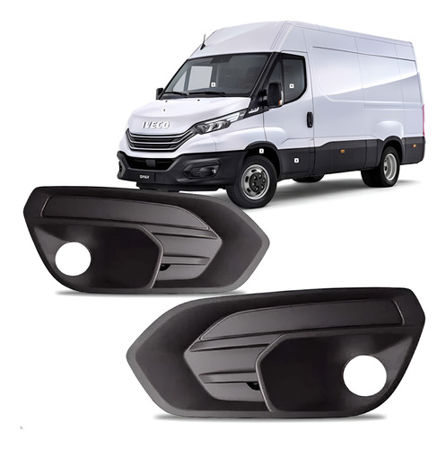 Par Grade Moldura Milha Para Iveco 2020 Até 2023 C/ Furo Preto Ambos Os Lados