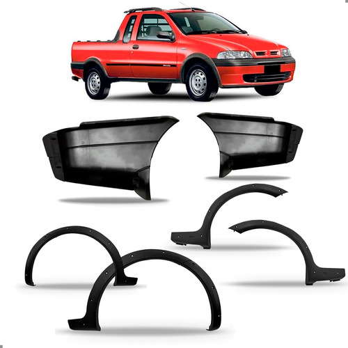 Kit Jogo 04 Molduras Strada 1997 A 2000 Com Par Ponteiras