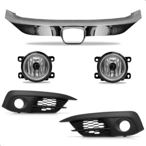 Friso Cromado Grade Para Civic 2017 A 2019 + Kit Farol Milha Cromado