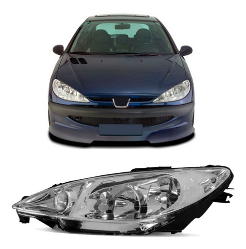 Farol 206 2004 A 2011 Elétrico Liso Foco Duplo 1ª Linha - Esquerdo/motorista