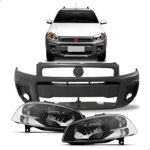 Parachoque Novo Strada Working 2014 Até 2018 Com Faróis Novo Preto