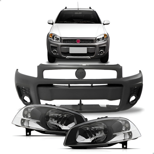 Parachoque Novo Strada Working 2014 Até 2018 Com Faróis Novo Preto