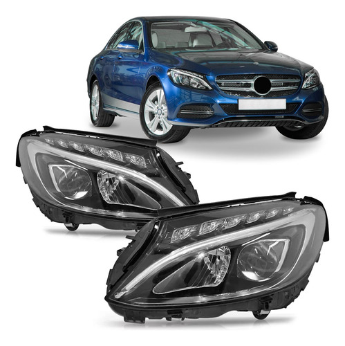 Par Farol Para Mercedes C180 2015 A 2018 Com Led Sem Reator