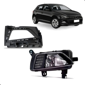 Farol De Milha Para Polo 2018 A 2022 Moldura Grade Direita Preto