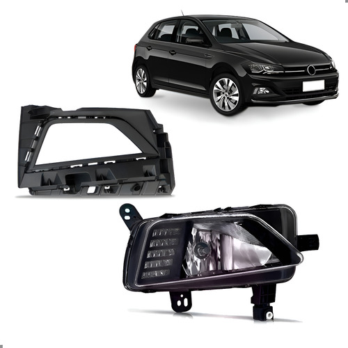Farol De Milha Para Polo 2018 A 2022 Moldura Grade Direita Preto