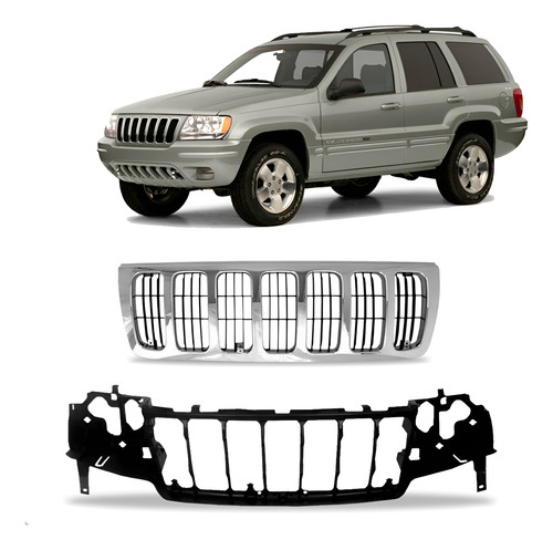 Kit Grade E Painel Mini Frente Grand Cherokee 99/03 Cromada