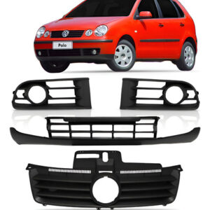 Kit Grade Polo 03 A 06 Superior + Spoiler + Molduras C/ Furo Preto