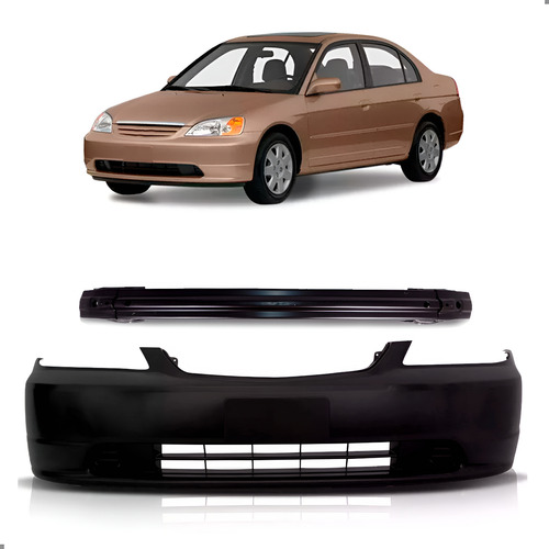 Parachoque Dianteiro Para Honda Civic 2001 A 2003 + Alma Preto