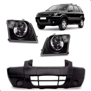 Kit Parachoque Ecosport 2003 2004 A 2007 Com Par Farol - Preto