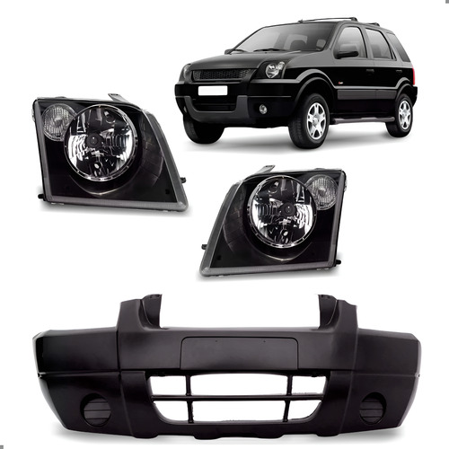 Kit Parachoque Ecosport 2003 2004 A 2007 Com Par Farol - Preto