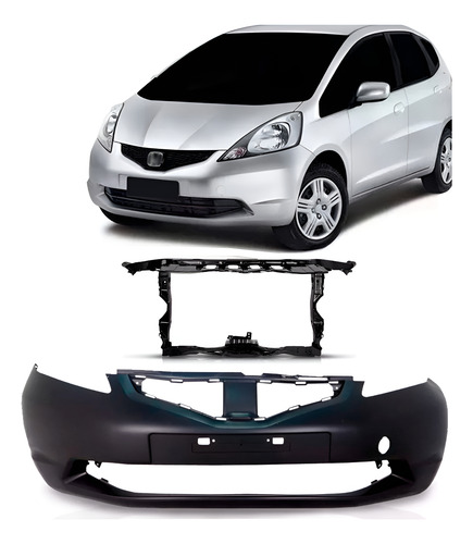 Kit Parachoque E Painel Frontal Para Fit Honda 2009 A 2012 Preto