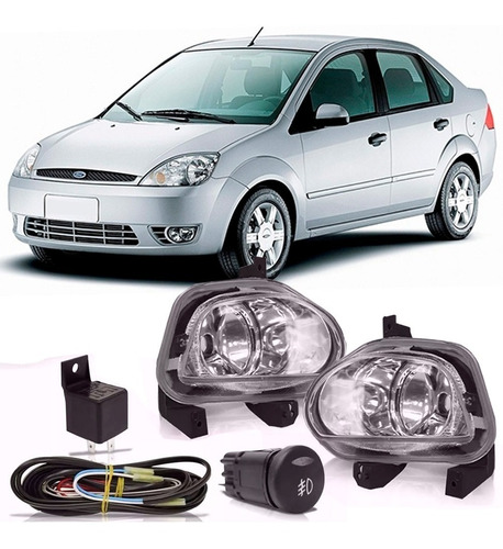 Kit Farol Neblina Milha Auxiliar Fiesta 2003 À 2007 Transparente