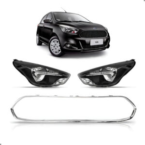 Kit Par Farol Ka 2015 A2018 Mascara Negra Com Friso Cromado Ambos Lados