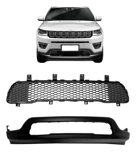 Kit Spoiler Para Jeep Compass 2017 A 2021 Com Grade Preto