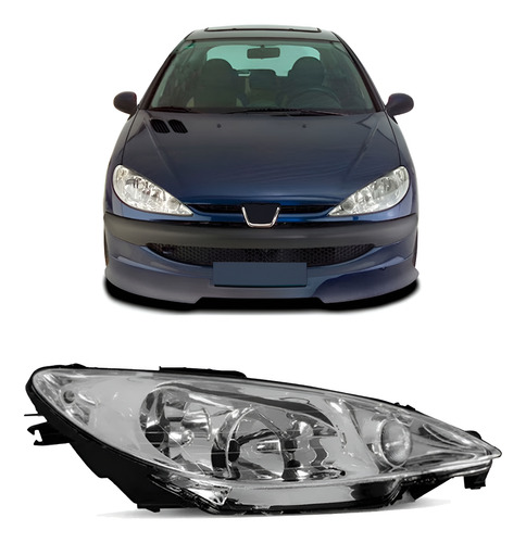 Farol 206 2004 A 2011 Elétrico Liso Foco Duplo 1ª Linha - Direito/passageiro