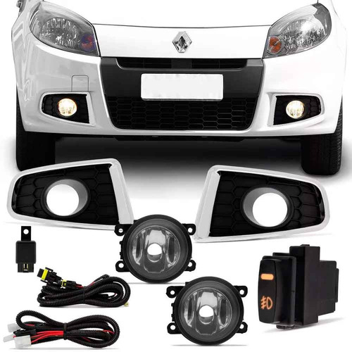 Kit Farol Auxiliar Sandero 2012 À 2014 Grade Moldura Cromada