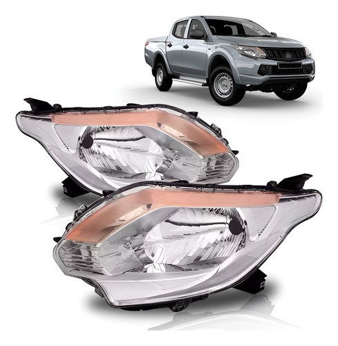 Par Farol L200 Triton 16 17 Manual Cromado C Sinaleira Âmbar