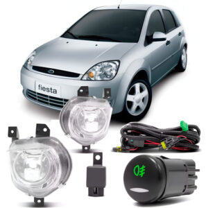 Kit Farol Neblina Milha Auxiliar Fiesta 2007 À 2010 Transparente