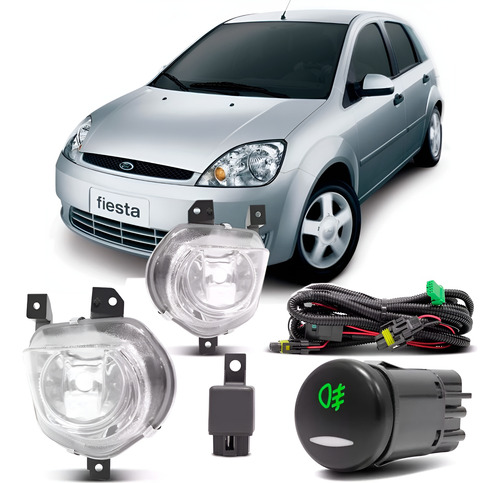 Kit Farol Neblina Milha Auxiliar Fiesta 2007 À 2010 Transparente