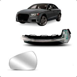 Kit Pisca E Lente Do Retrovisor Para Audi 2013a2016 Esquerdo Preto