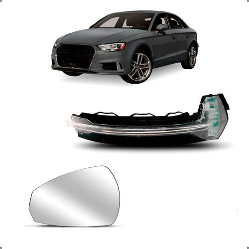 Kit Pisca E Lente Do Retrovisor Para Audi 2013a2016 Esquerdo Preto