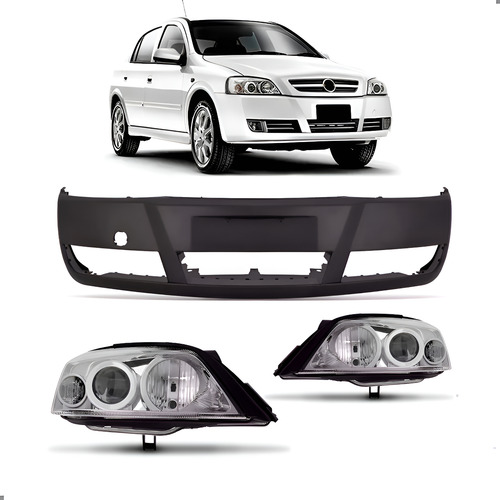 Kit Frente Astra 2003 A 2012 Parachoque E Par Farol Preto