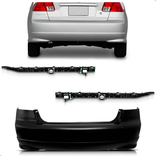 Parachoque Traseiro Civic 2004 A 2005 Com Guias 1a Linha