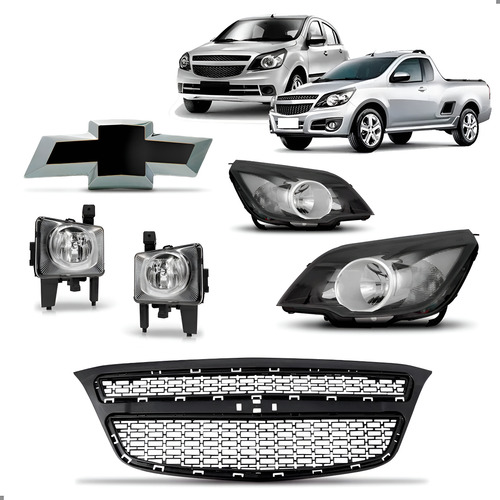 Kit Frente Agile Montana 2009 A 2012 Grade Par Farol E Milha Preto Preto
