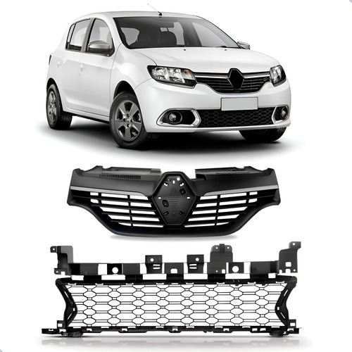 Par Tela Frontal Sandero 2014 A 2019 Friso Cromado Preto