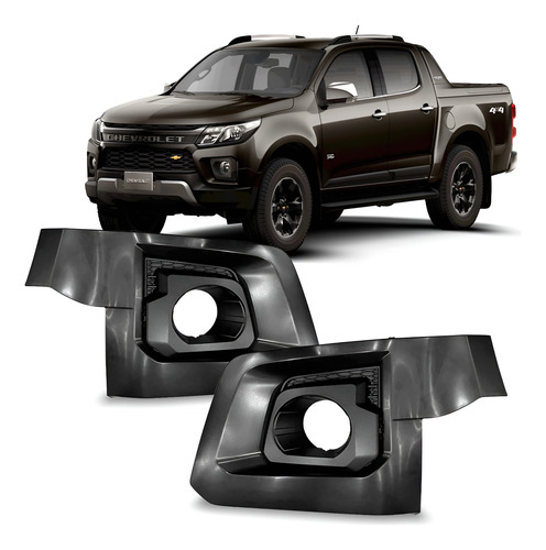 Par Moldura Milha C/ Grade E Furo S10 2021 A 2023 Preto