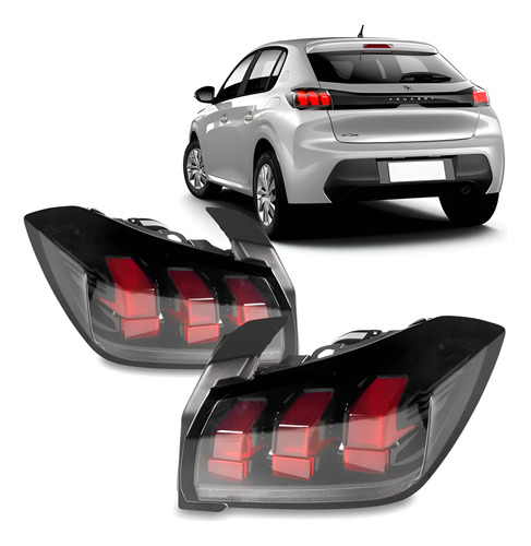 Par Sinaleira Traseira Para Peugeot 208 2020 A 2024 Fume Ambos Lados Vermelho