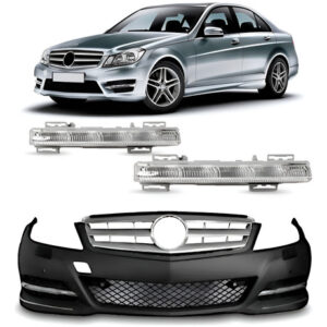 Kit Mercedes C180 2011 A 2013 Parachoque E Par Led Diurno Preto