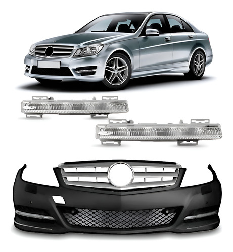 Kit Mercedes C180 2011 A 2013 Parachoque E Par Led Diurno Preto