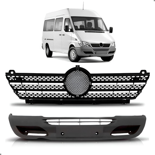 Kit Parachoque Para Sprinter 2003 A 2012 Com Grade 1a Linha  Preto