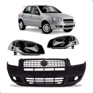 Kit Parachoque Palio 2008 A 2016 Com Par De Faróis Preto