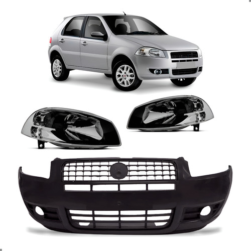 Kit Parachoque Palio 2008 A 2016 Com Par De Faróis Preto
