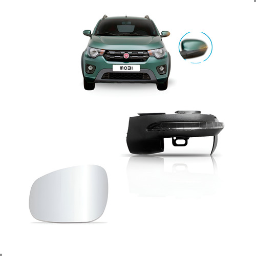 Pisca E Lente Retrovisor Para Fiat Mobi 2014 A 2018 Esquerdo Preto