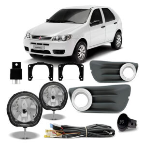 Kit Farol Auxiliar Palio G3 2011 À 2015 Economy Aro Cromado Transparente
