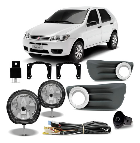 Kit Farol Auxiliar Palio G3 2011 À 2015 Economy Aro Cromado Transparente