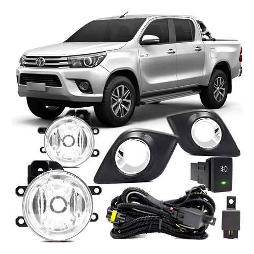 Kit Farol Milha Neblina Hilux 2016 À 2017 Com Aro Cromado Transparente