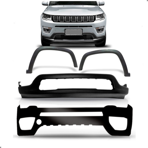 Kit Parachoque Para Jeep Compass 2017 A 2021 Saia Molduras Preto