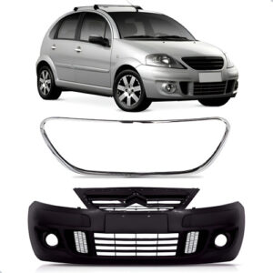 Parachoque C3 2009 A 2012 Dianteiro E Friso Moldura Cromada Preto