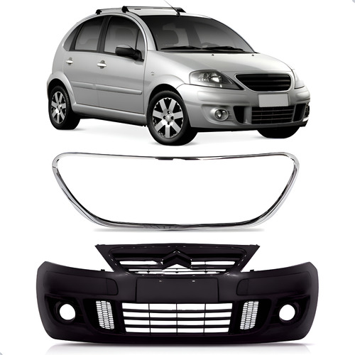 Parachoque C3 2009 A 2012 Dianteiro E Friso Moldura Cromada Preto