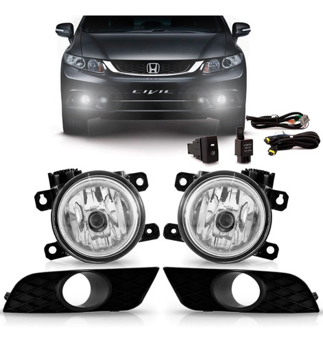 Kit Farol Milha Neblina Civic 2015 2016 Com Grade Completo