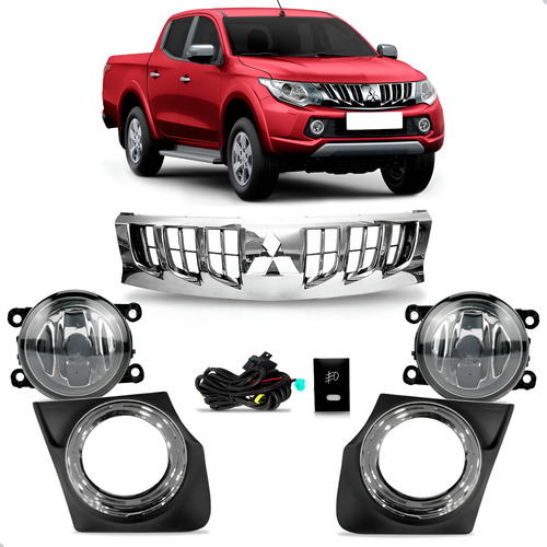 Kit Grade Parachoque L200 Sport 2017 A 2023 C/ Kit Milha Cromado