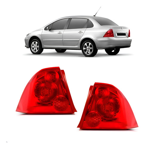 Par Sinaleira Traseira Para Peugeot 307 2007 A 2012 Vermelho