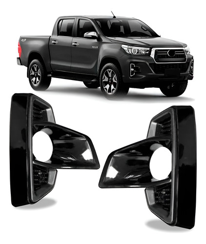 Par Moldura Milha C/ Furo Hilux Pick-up 18 A 20 Black Piano Preto