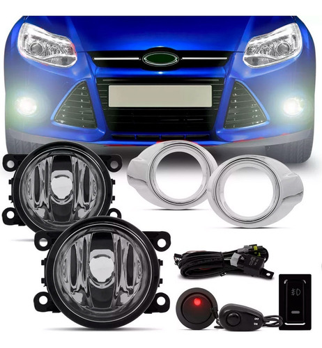 Kit Farol Milha Auxiliar Focus 2014 2015 Com Grade Cromado